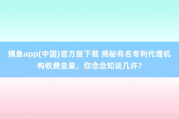 捕鱼app(中国)官方版下载 揭秘有名专利代理机构收费圭臬，你念念知谈几许？
