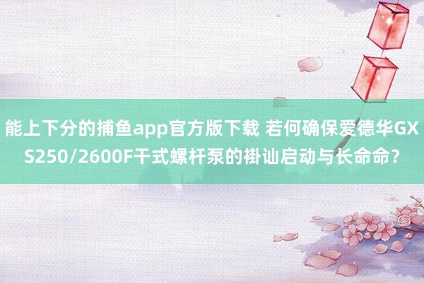 能上下分的捕鱼app官方版下载 若何确保爱德华GXS250/2600F干式螺杆泵的褂讪启动与长命命？