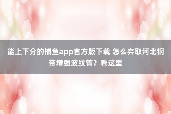能上下分的捕鱼app官方版下载 怎么弃取河北钢带增强波纹管？看这里