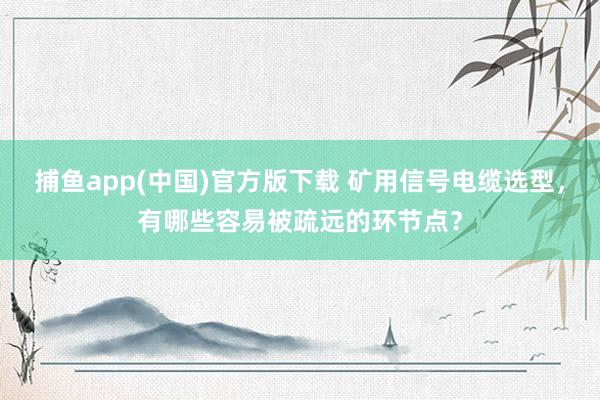 捕鱼app(中国)官方版下载 矿用信号电缆选型，有哪些容易被疏远的环节点？
