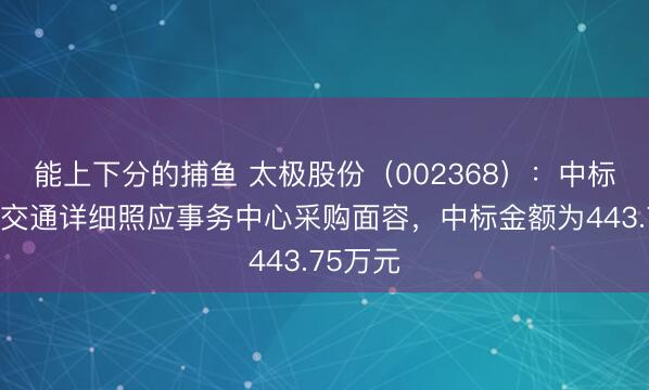 能上下分的捕鱼 太极股份（002368）：中标北京市交通详细照应事务中心采购面容，中标金额为443.75万元